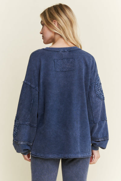 Mineral Wash Doily V-Neck Top