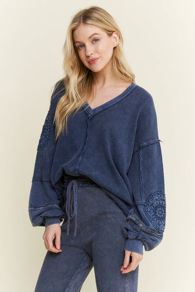 Mineral Wash Doily V-Neck Top