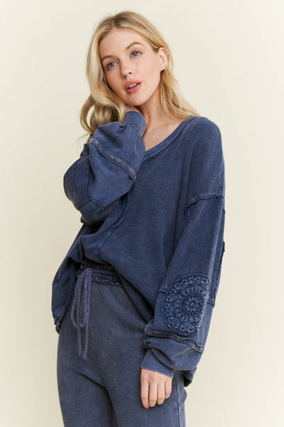 Mineral Wash Doily V-Neck Top