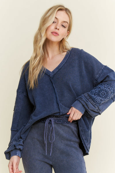 Mineral Wash Doily V-Neck Top