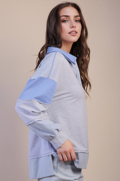 Collared V-Neck Sweatshirt