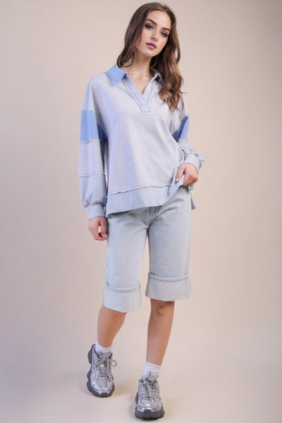 Collared V-Neck Sweatshirt
