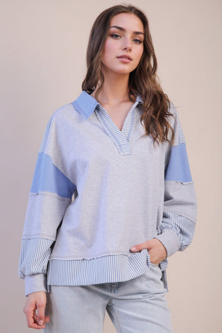 Collared V-Neck Sweatshirt