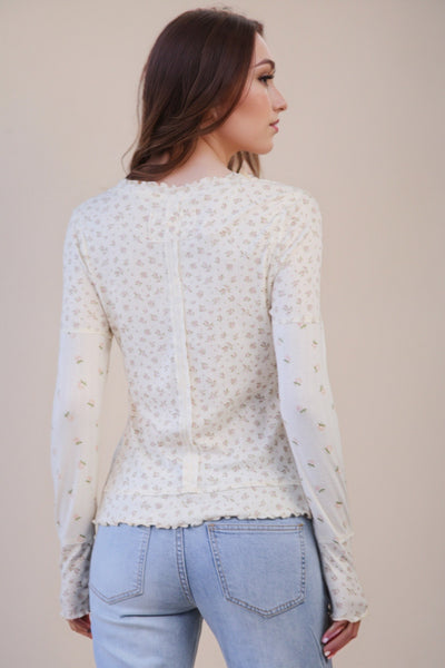 Floral Print Lettuce Hem Knit Top