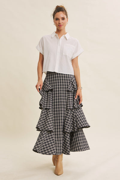 Vertical Stripe Collared Short Sleeve