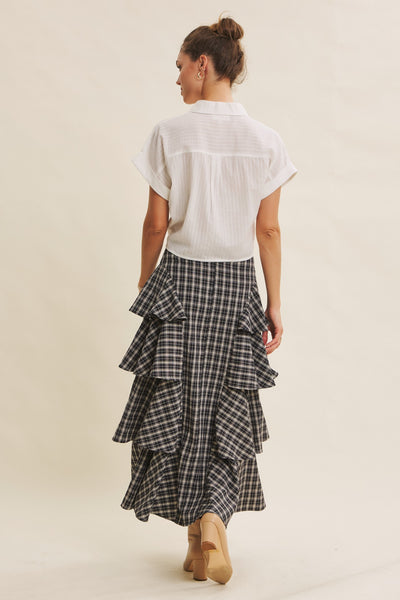 Vertical Stripe Collared Short Sleeve