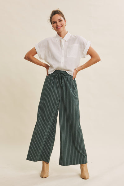 Vertical Stripe Collared Short Sleeve