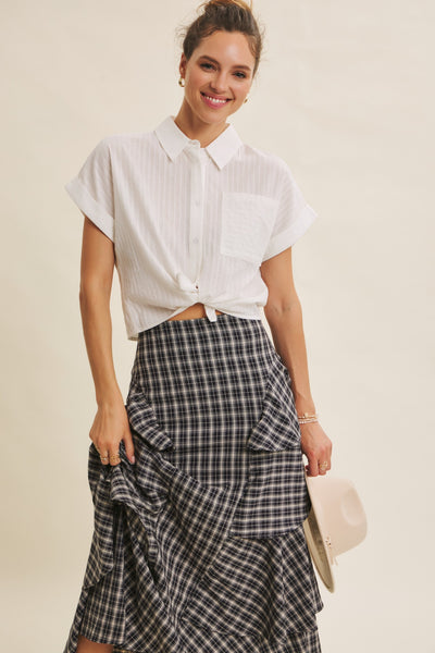 Vertical Stripe Collared Short Sleeve