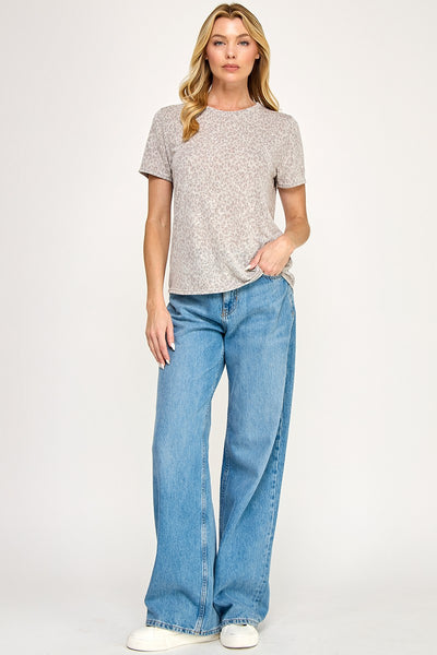 Slub Printed Short Sleeve Top