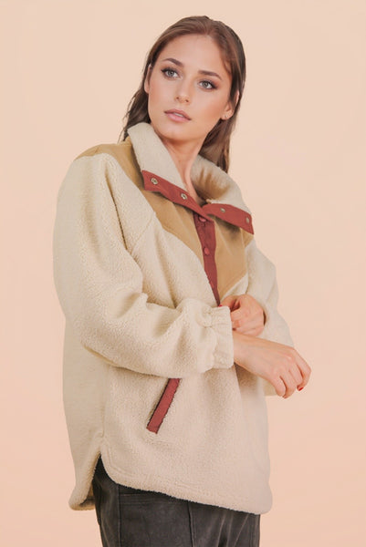 Oversized Half Button Down Fleece Pullover