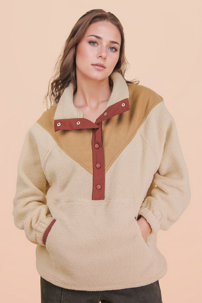 Oversized Half Button Down Fleece Pullover