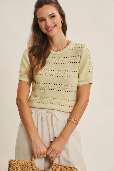 Pointelle Short Sleeve Sweater