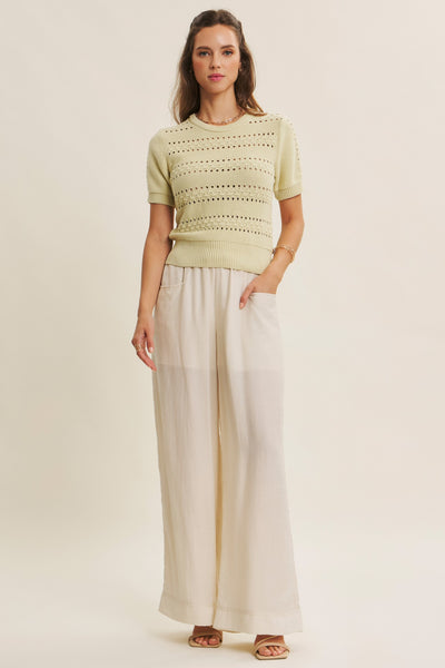 Pointelle Short Sleeve Sweater