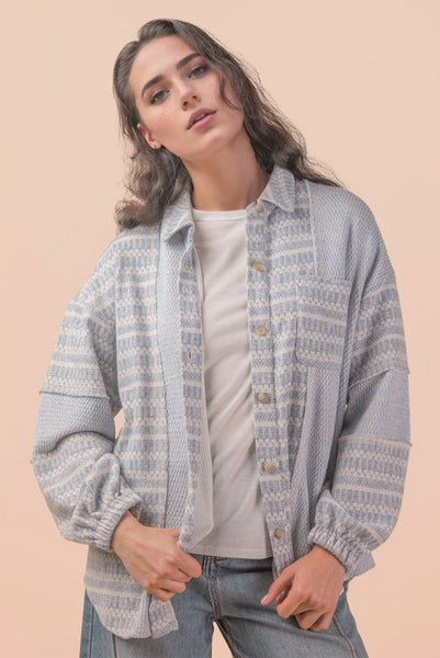 Mixed Knit Blue Patch Shacket