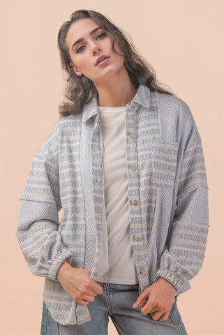 Mixed Knit Blue Patch Shacket