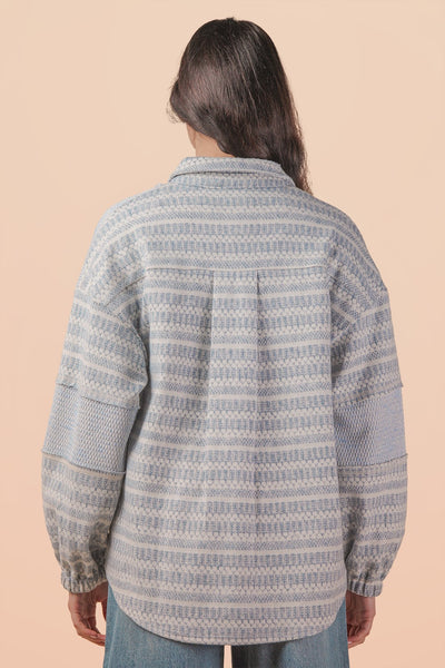 Mixed Knit Blue Patch Shacket