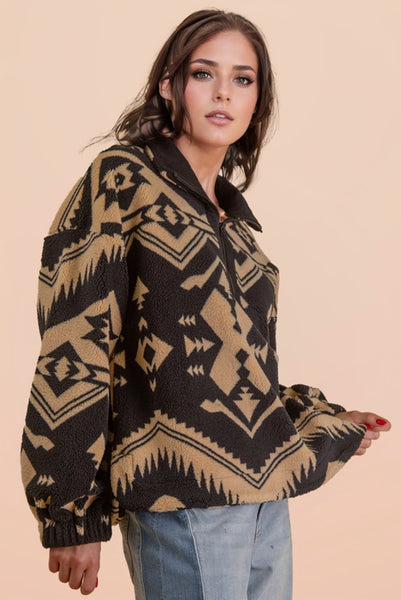 Half Zip Aztec Fleece Top