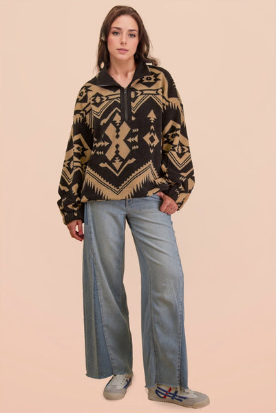 Half Zip Aztec Fleece Top