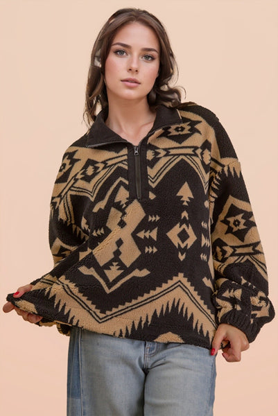 Half Zip Aztec Fleece Top
