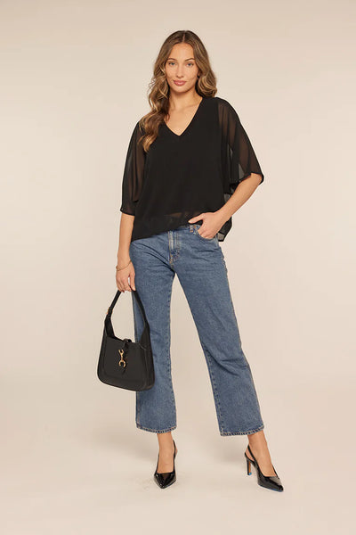 V-Neck Sheer Sleeve Opal Top