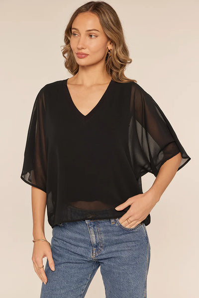 V-Neck Sheer Sleeve Opal Top