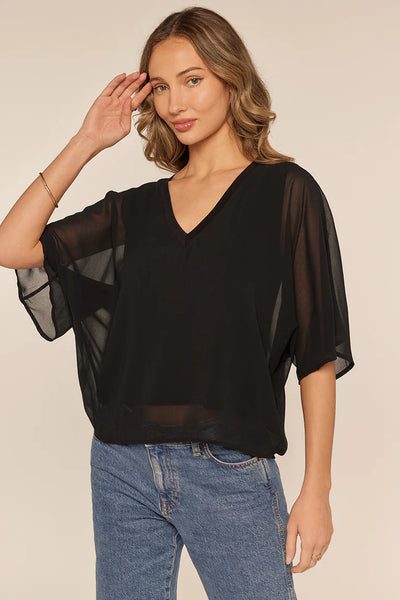 V-Neck Sheer Sleeve Opal Top