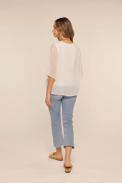 V-Neck Sheer Sleeve Opal Top