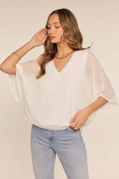 V-Neck Sheer Sleeve Opal Top