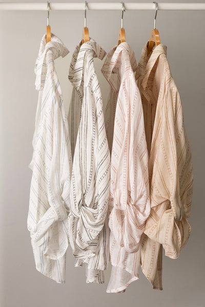 Roll Up Half Sleeve Dotted Stripe Blouse