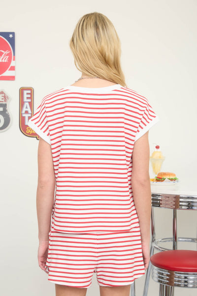 Red Striped Sleeve Knit Top