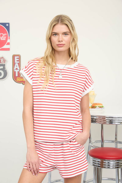Red Striped Sleeve Knit Top