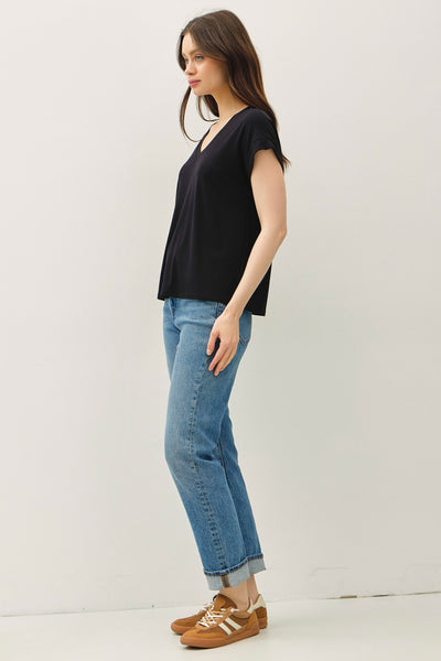 Bamboo V-Neck Rolled Sleeve Top