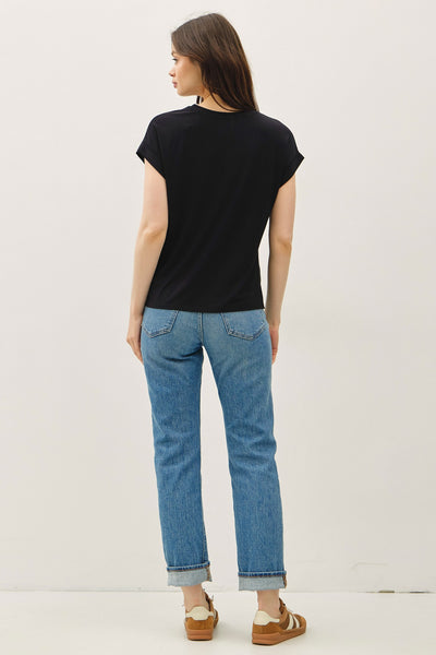 Bamboo V-Neck Rolled Sleeve Top