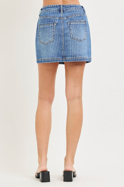 Risen Stripe Denim Stretch Skort