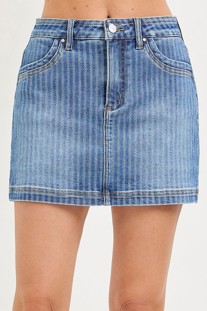 Risen Stripe Denim Stretch Skort