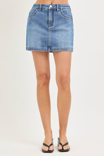 Risen Stripe Denim Stretch Skort