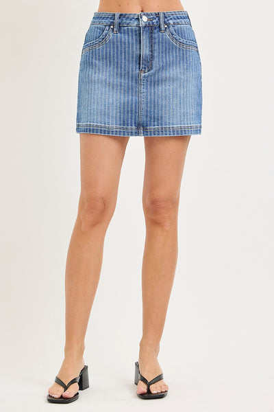 Risen Stripe Denim Stretch Skort
