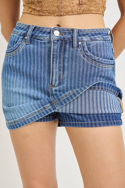 Risen Stripe Denim Stretch Skort
