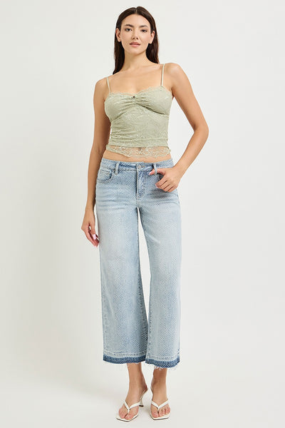Risen Tummy Control Wide Leg Geometric Denim Jeans