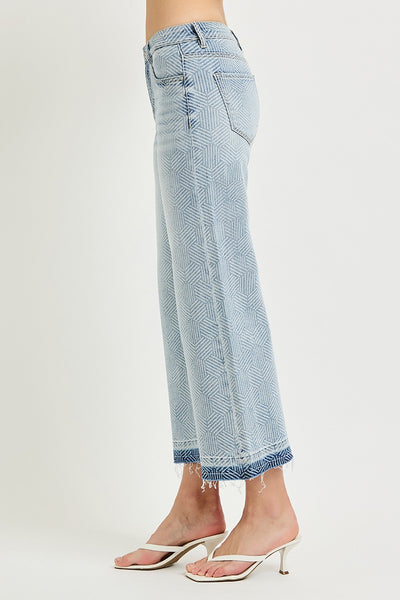 Risen Tummy Control Wide Leg Geometric Denim Jeans