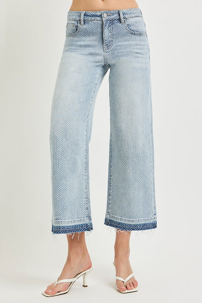 Risen Tummy Control Wide Leg Geometric Denim Jeans
