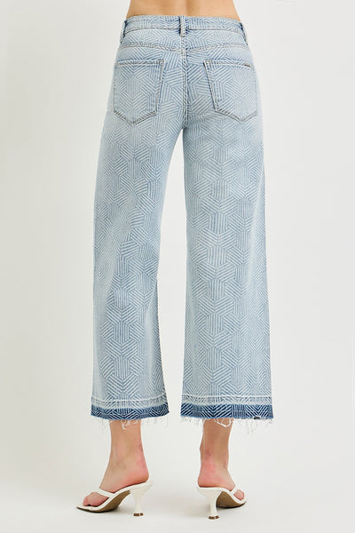 Risen Tummy Control Wide Leg Geometric Denim Jeans