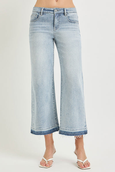 Risen Tummy Control Wide Leg Geometric Denim Jeans