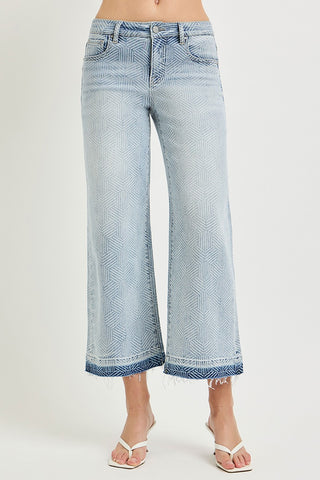 Risen Tummy Control Wide Leg Geometric Denim Jeans