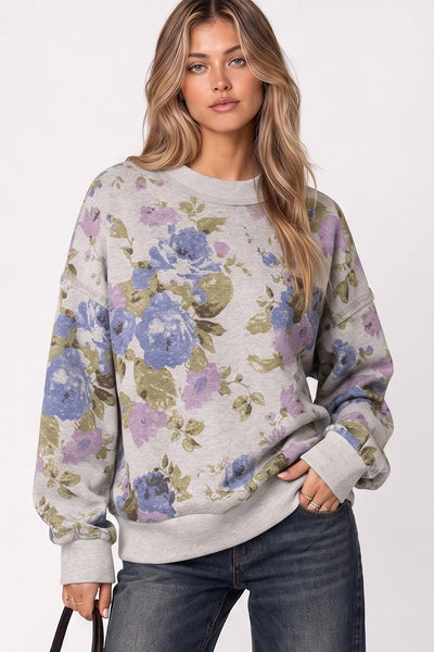 Mock Neck Floral Pullover Sweatshirt