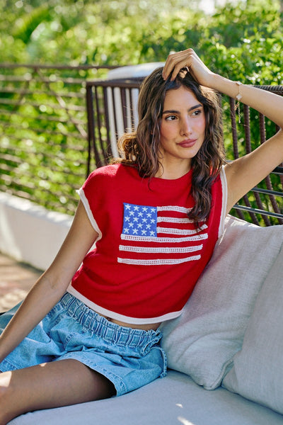 RED American Flag Sweater Top