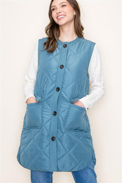 Button Down Longline Quilted Vest