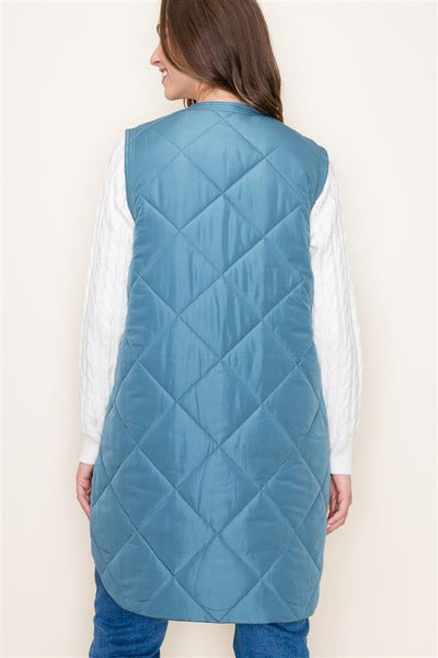 Button Down Longline Quilted Vest