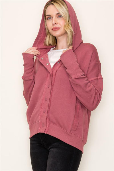 Hooded Snap Button Bomber Jacket