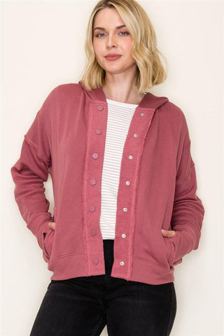 Hooded Snap Button Bomber Jacket